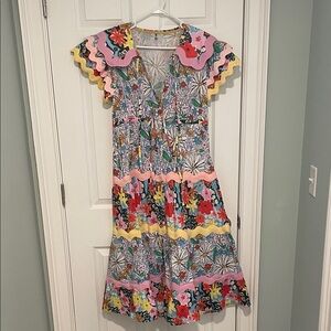 CeliaB Multicolor Floral Dress with Scalloped Sleeves